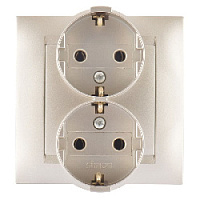 Дизайнерская розетка с заземлением, двойная, шампань, 1590459-034 Simon, серия 15