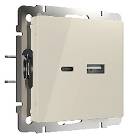 Дизайнерская розетка 2хUSB разъем A+C, слоновая кость глянцевый, W1171803 Werkel