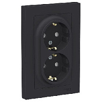 Дизайнерская двойная розетка с заземлением и шторками, карбон, ATN001026 Schneider Electric, серия Atlas Design