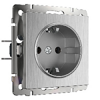 Дизайнерская розетка с заземлением и шторками, серебряный рифленый, W1171109 Werkel
