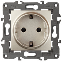 Дизайнерская розетка с заземлением и шторками, шампань, Б0034275 Эра, серия Elegance