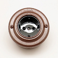 Ретро розетка с заземлением и шторками, черная, коричневый, 201BSA Petrucci