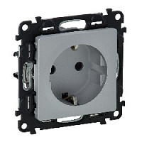 Дизайнерская розетка с заземлением и шторками, винт.зажим, алюминий, 753624 Legrand, серия Valena Life