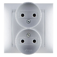 Дизайнерская розетка без заземления, двойная, алюминий, 1590457-033 Simon, серия 15