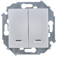 Дизайнерский выключатель с подсветкой, алюминий, 1591392-033, Simon, двухклавишный, серия 15