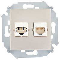 Дизайнерская розетка компьютерная 2хRJ-45 кат. 5е, шампань, 1591593-034 Simon, серия 15