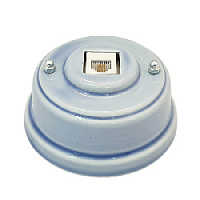 Розетка телефонная RJ 11, небесно-голубой, серебристая фурнитура, РТНС ЛЕАНЗА