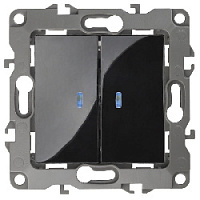 Дизайнерский выключатель с подсветкой, черный, Б0014662 Эра, двухклавишный, серия 12