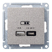 Дизайнерская розетка USB разъем A+C двойная, шампань, ATN000529 Schneider Electric, серия Atlas Design