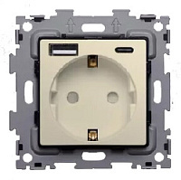 Дизайнерская розетка с заземлением + 2хUSB разъем A+C (с быстрой зарядкой), шампань, GL-W160A-USB-TC-BGG CGSS, серия Эстетика