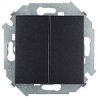 Дизайнерский выключатель, графит, 1591397-038, Simon, двухклавишный проходной, серия 15