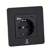 Дизайнерская розетка с/з и шторками электрическая с USB(A+C) Vega Черный песок, BVBSSUSBTC Bonze