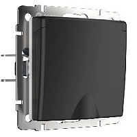 Дизайнерская розетка с заземлением, шторками и с крышкой IP44, черный матовый, W1171208 Werkel
