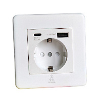 Дизайнерская розетка с/з и шторками электрическая с USB(A+C) Mira Белый лед, BMWSSUSBTC Bonze