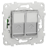 Дизайнерская розетка компьютерная RJ-45 кат. 5e, двойная, алюминий, NU542030 Schneider Electric, серия Unica New