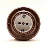 Ретро розетка с заземлением и шторками, белая, коричневый, 201WSA Petrucci