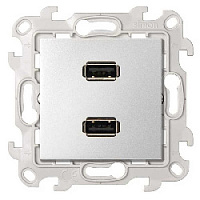 Дизайнерская розетка 2хUSB, алюминий, 2411090-033 Simon, серия 24 Harmonie