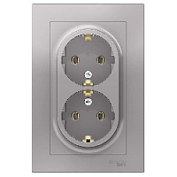 Дизайнерская двойная розетка с заземлением, алюминий, ATN000324 Schneider Electric, серия Atlas Design