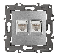 Дизайнерская розетка интернет 2хRJ-45, алюминий, Б0034310 Эра, серия Elegance