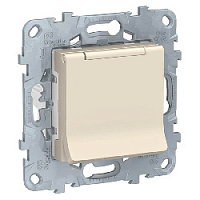 Дизайнерская розетка с заземлением, шторками и с крышкой, бежевый, NU503744TA Schneider Electric, серия Unica New