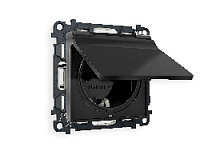 Комплект механизма электрической розетки с/з c шторками и крышкой, черный матовый, MO808010 Ambrella Volt