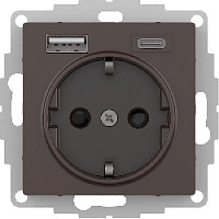Дизайнерская розетка с заземлением + 2хUSB разъем A+C, мокко, ATN000632 Schneider Electric, серии Atlas Design