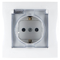 Дизайнерская розетка IP44 с заземлением, шторками и с крышкой, белый, 1590450-030 Simon, серия 15