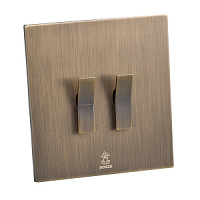 Дизайнерский выключатель Aura Бронза браш, BABR2KBE Bonze двухклавишный проходной