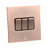 Дизайнерский выключатель Aura Медь браш, BAC3KB Bonze трехклавишный