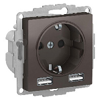 Дизайнерская розетка с заземлением + 2хUSB разъем A+A, мокко, ATN000630 Schneider Electric, серии Atlas Design