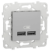 Дизайнерская розетка USB двойная, алюминий, NU541830 Schneider Electric, серия Unica New