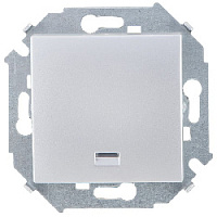 Дизайнерский выключатель-кнопка с подсветкой, алюминий, 1591160-033 Simon, одноклавишный, серия 15