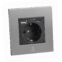 Дизайнерская розетка с/з и шторками электрическая с USB(A+C) Aura Никель браш, BANSSUSBTC Bonze