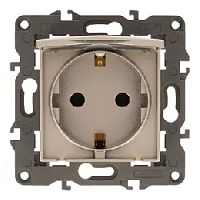 Дизайнерская розетка с заземлением, шторками и с крышкой, шампань, Б0034281 Эра, серия Elegance