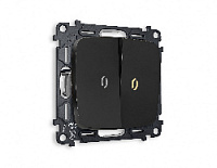 Комплект механизма 2-кл проходного выключателя с подсветкой 3200K мягкий теплый свет, черный матовый, MO804030 Ambrella Volt, двухклавишный