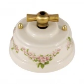 Ретро выключатель, розовые цветы, ручка бронза, ВП2РБ ЛЕАНЗА двухклавишный