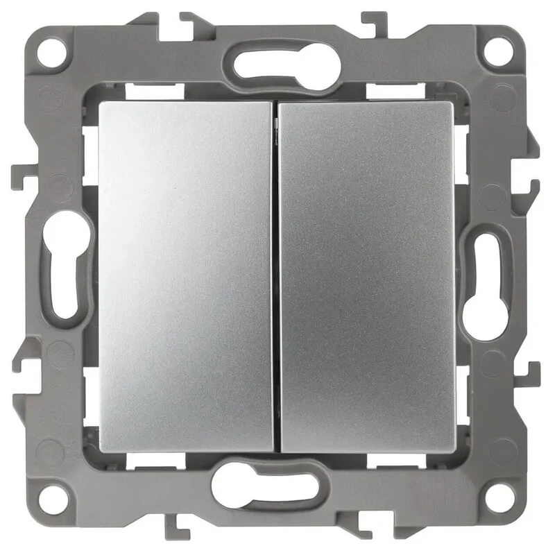 Дизайнерский выключатель без м.лапок, алюминий, Б0014653 Эра, двухклавишный, серия 12 Дизайнерский выключатель без м.лапок, алюминий, Б0014653 Эра, двухклавишный, серия 12