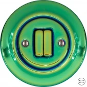 Ретро выключатель проходной зеленый металлик PECHG2Sl6/6 Katy Paty двухклавишный