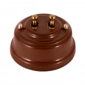 Ретро выключатель, коричневый, тумблер золото, ВР2КЗ ЛЕАНЗА двухклавишный