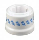 Ретро розетка с заземлением белая с узором васильки B1-101-01 D7/3 BIRONI