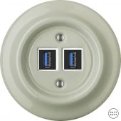 Ретро розетка USB серо-зеленый глянцевый CHGsUSBb Katy Paty