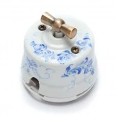 Ретро выключатель белый с росписью под Гжель ОР21WT.GZ Salvador двухклавишный