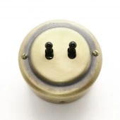 Ретро выключатель золото, тумблер черный, 303BVGD Petrucci двухклавишный