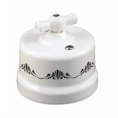 Ретро выключатель белый с черным узором B1-202-01 D3/1 BIRONI двухклавишный