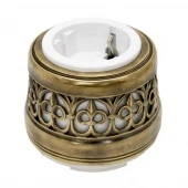 Ретро розетка электрическая с заземлением и шторками, белый/ латунь OP12KV.WT Salvador