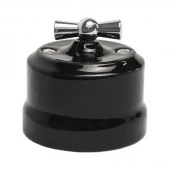 Ретро выключатель Verona черный, KVChSw2-K04 Edisel двухклавишный c серебристой ручкой