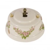 Ретро выключатель, розовые цветы, проходной, тумблер бронза, ВРПРБ ЛЕАНЗА одноклавишный