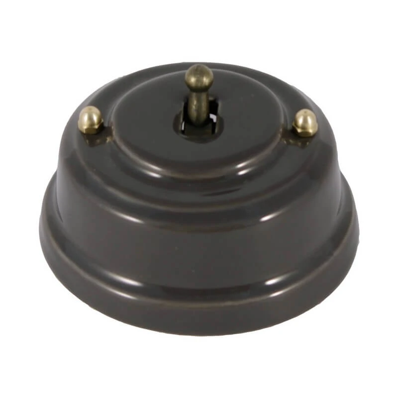 Ретро выключатель, серый, тумблер бронза, ВР1СБ ЛЕАНЗА одноклавишный Ретро выключатель, серый, тумблер бронза, ВР1СБ ЛЕАНЗА одноклавишный