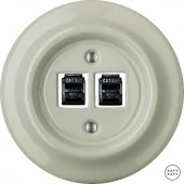 Розетка интернет Cat.5e двойная, серо-зеленый глянцевый CHGsCat5e Katy Paty