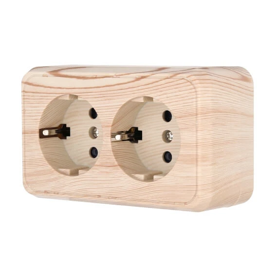 Дизайнерская розетка двойная с заземлением и шторками, сосна, 813525 LK Studio, серия LKStandard Дизайнерская розетка двойная с заземлением и шторками, сосна, 813525 LK Studio, серия LKStandard